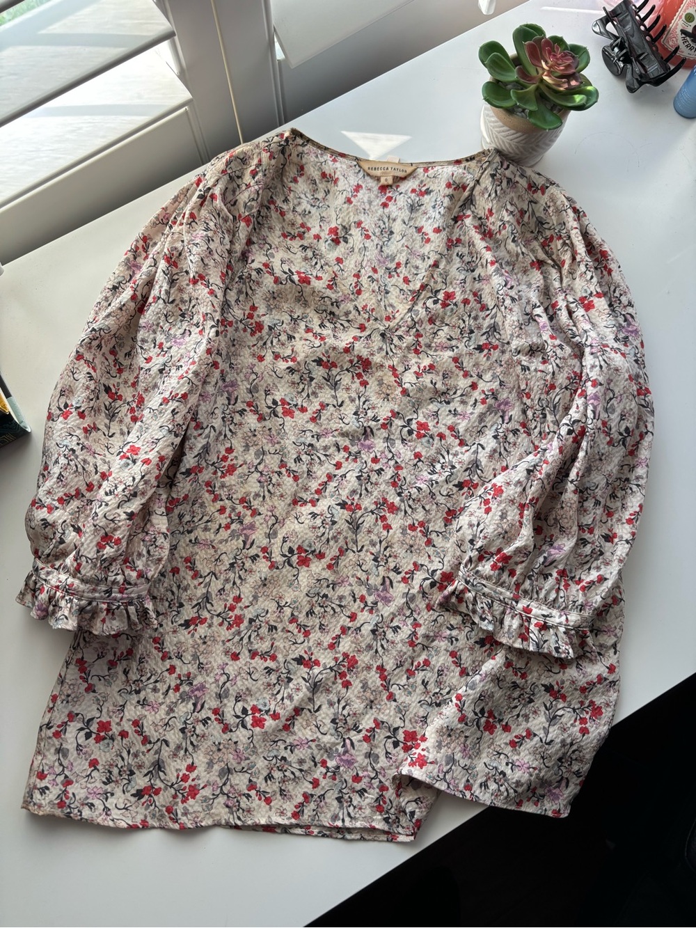 Rebecca Taylor Floral Quarter Sleeve Blouse Sz 0